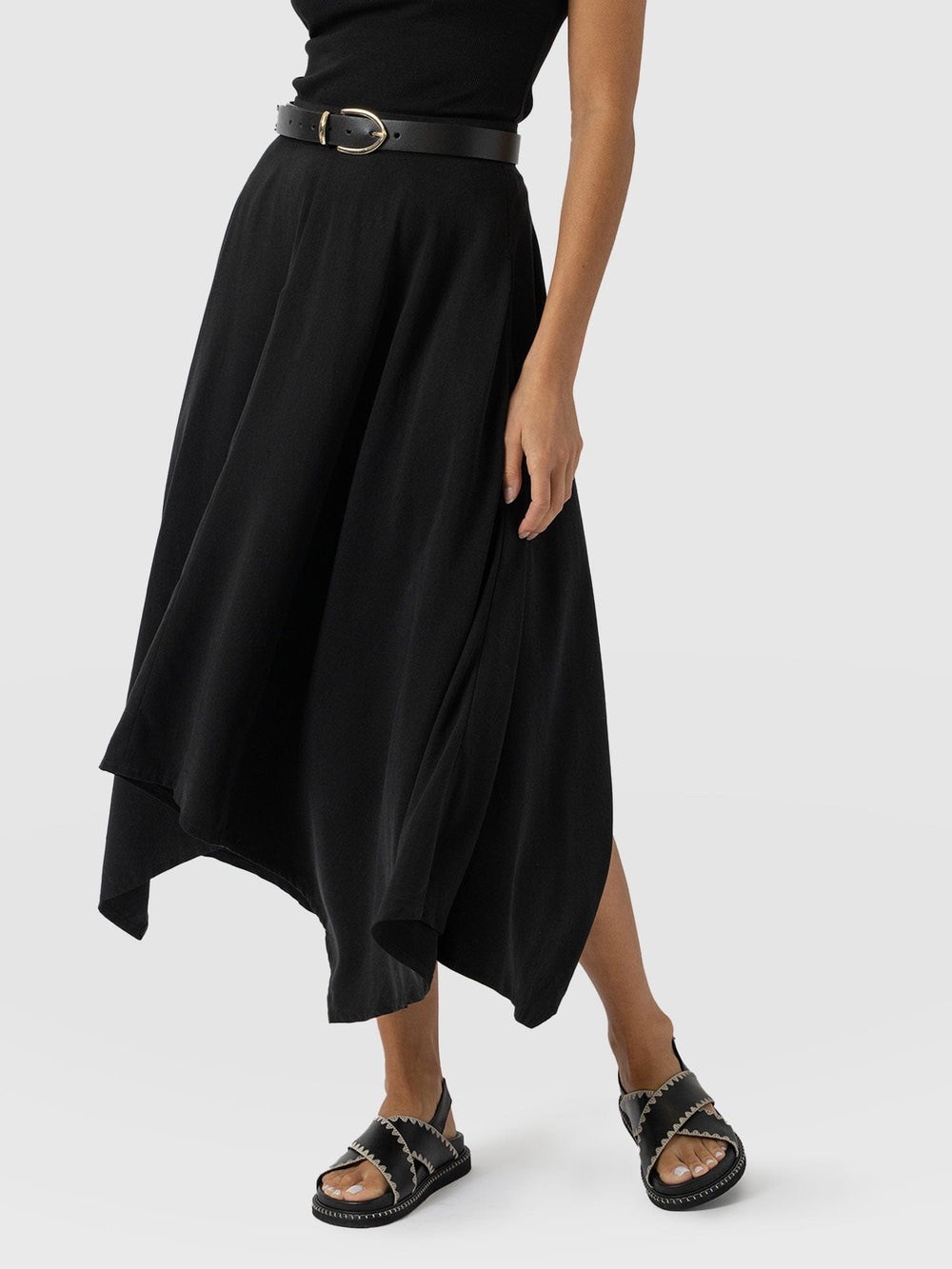 Saint + Sofia NWT Women's Black High-Low Midi “Noho” Skirt with Pockets! - Picture 4 of 11